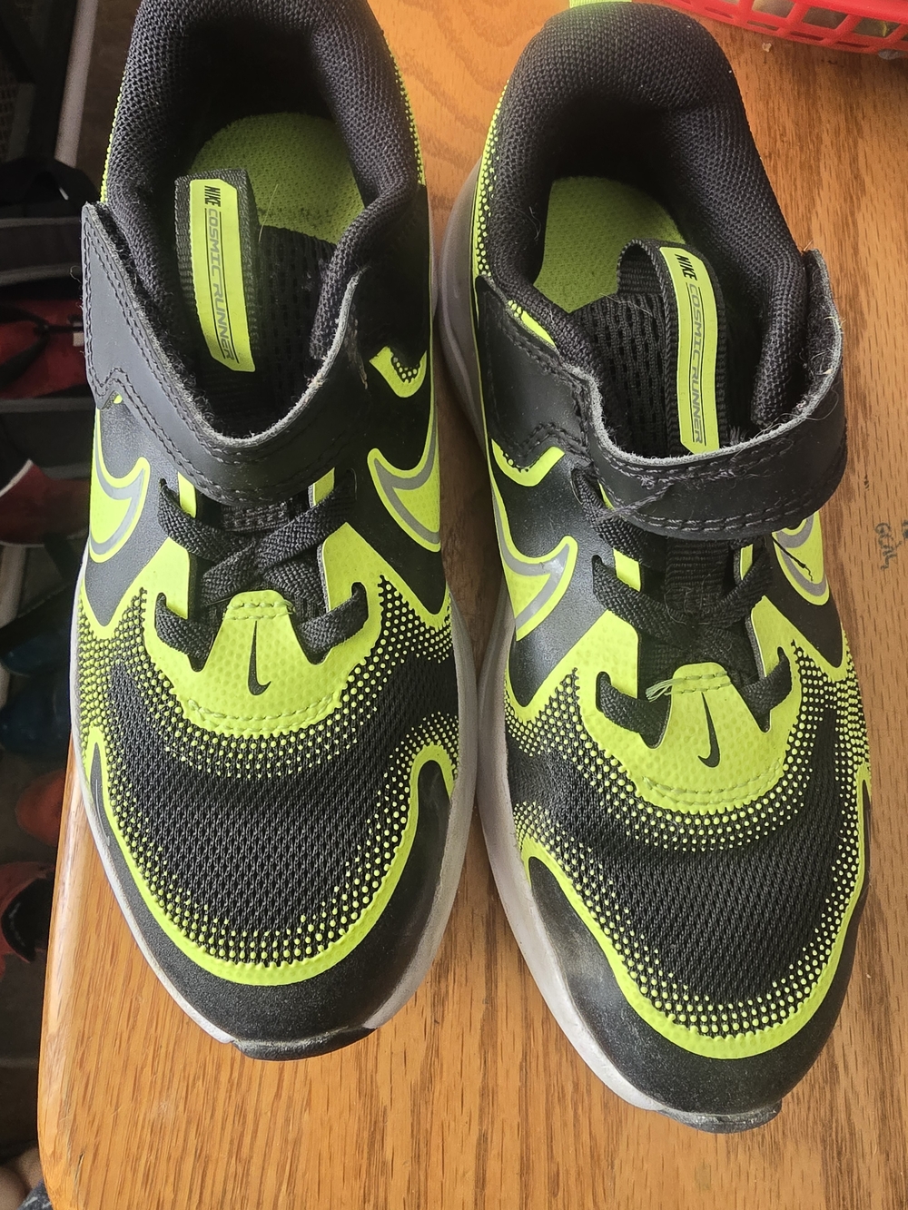 Nike Kids Black and Neon Green Velcro Athletic Sneakers